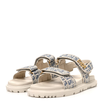 Christian Dior Oblique Raffia Chambray Jacquard Dioract Sandals 41 Blue Ecru 4 of 12