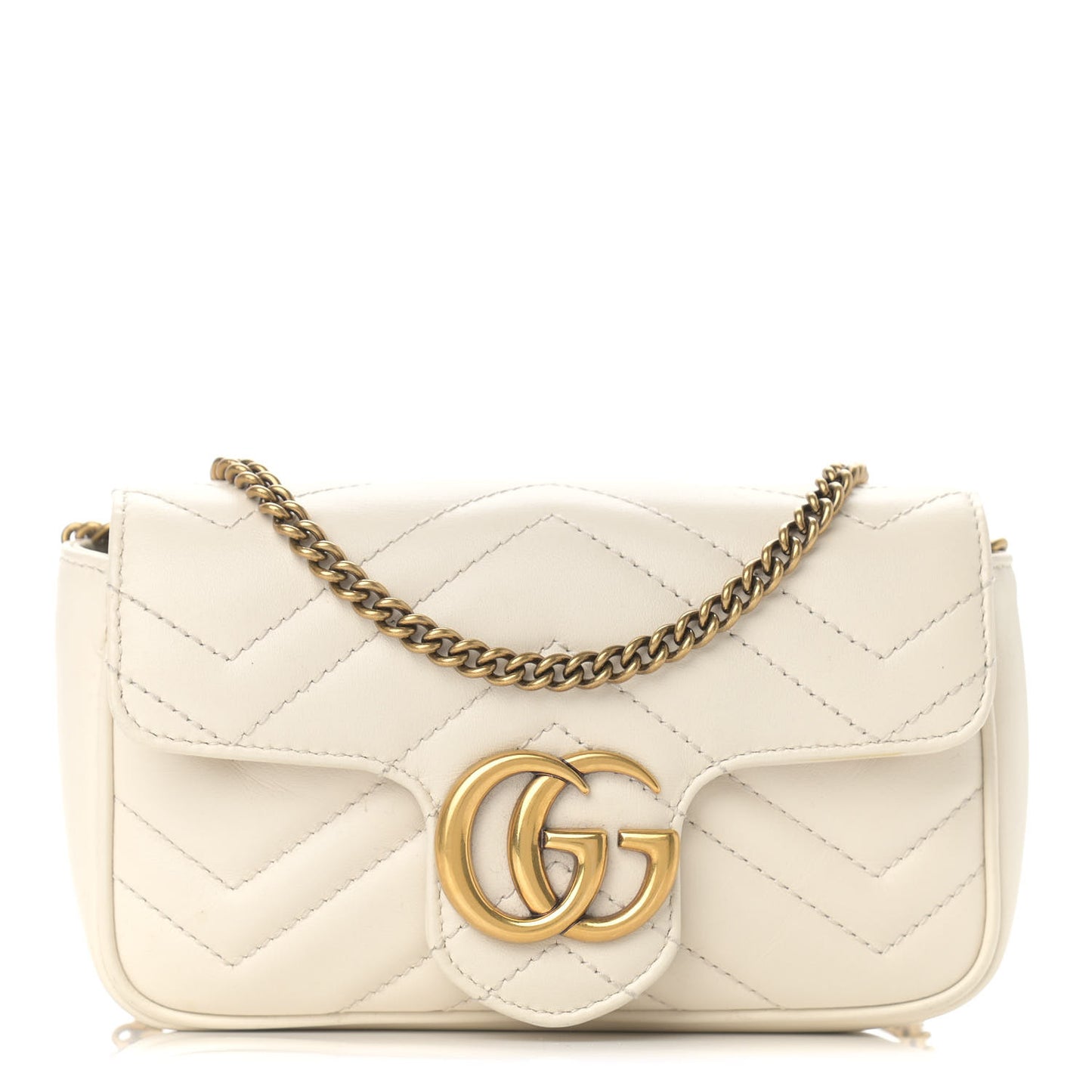 Calfskin Matelasse Super Mini GG Marmont Shoulder Bag White