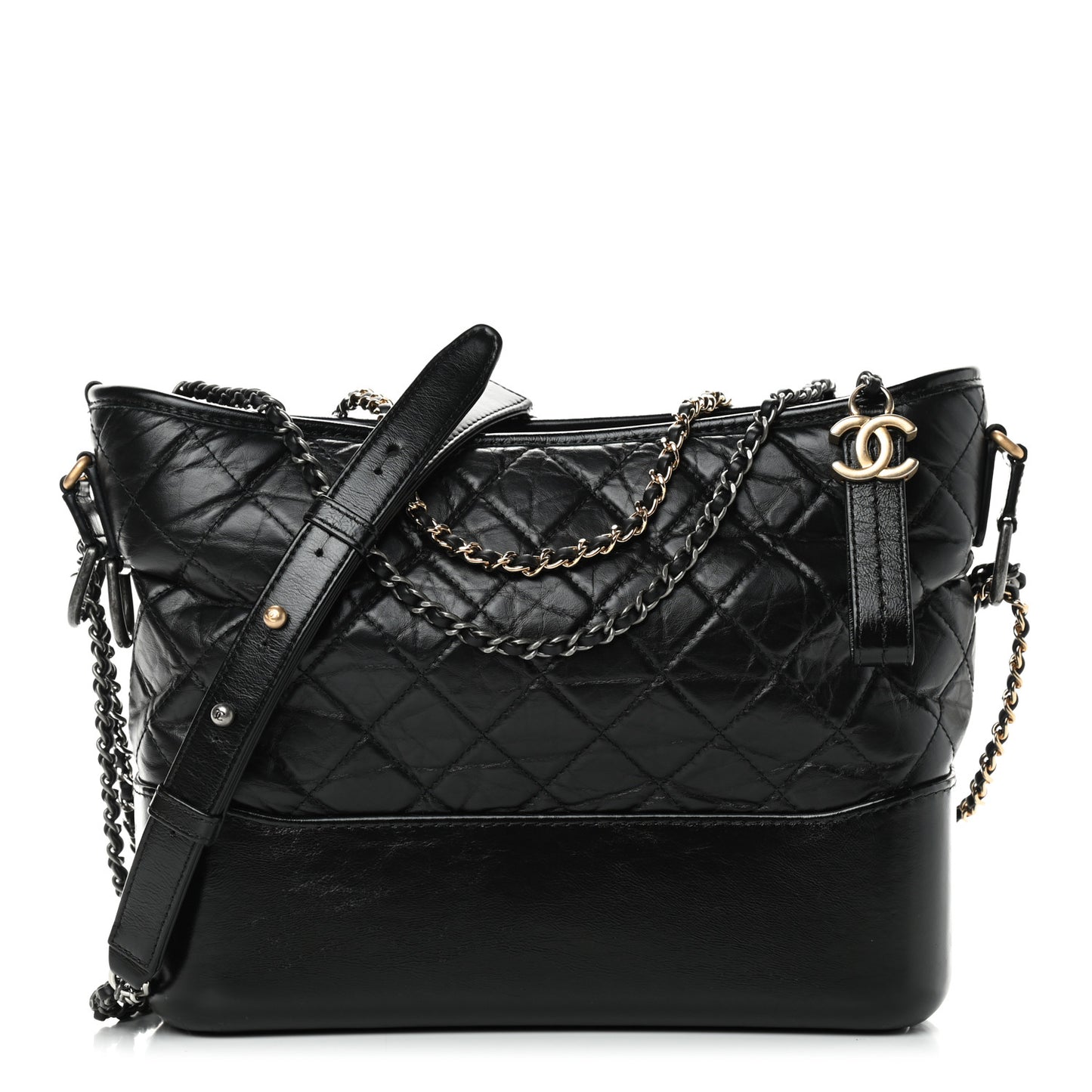 Aged Calfskin Quilted Medium Gabrielle Hobo Black