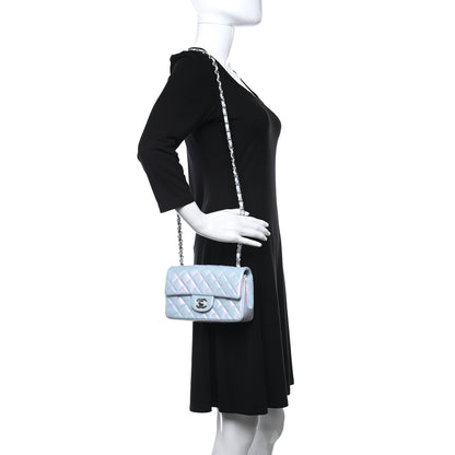 Chanel Iridescent Calfskin Quilted Mini Rectangular Flap Light Blue 2 of 11