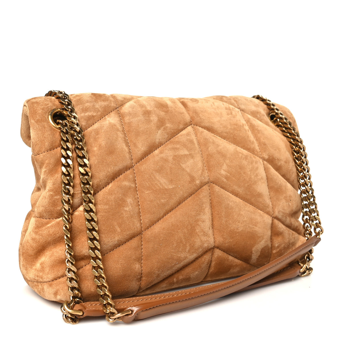 Suede Calfskin Quilted Small Loulou Puffer Monogram Chain Satchel Cinnamon