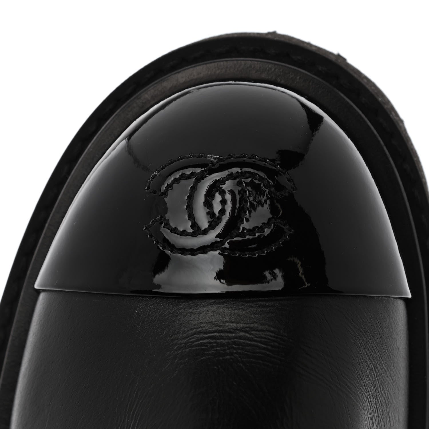 Chanel Crumpled Calfskin Patent Cap Toe Short Boots 36.5 Black 8 of 9