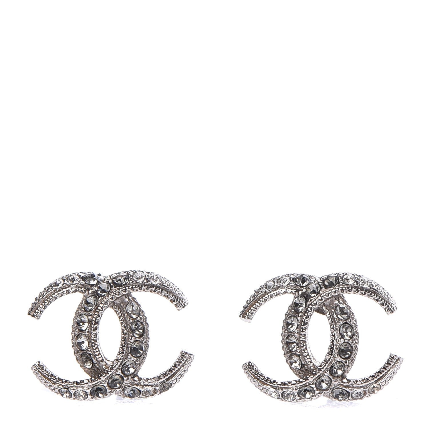Chanel Crystal Timeless CC Earrings Silver 1 of 4