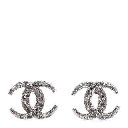 Chanel Crystal Timeless CC Earrings Silver 1 of 4