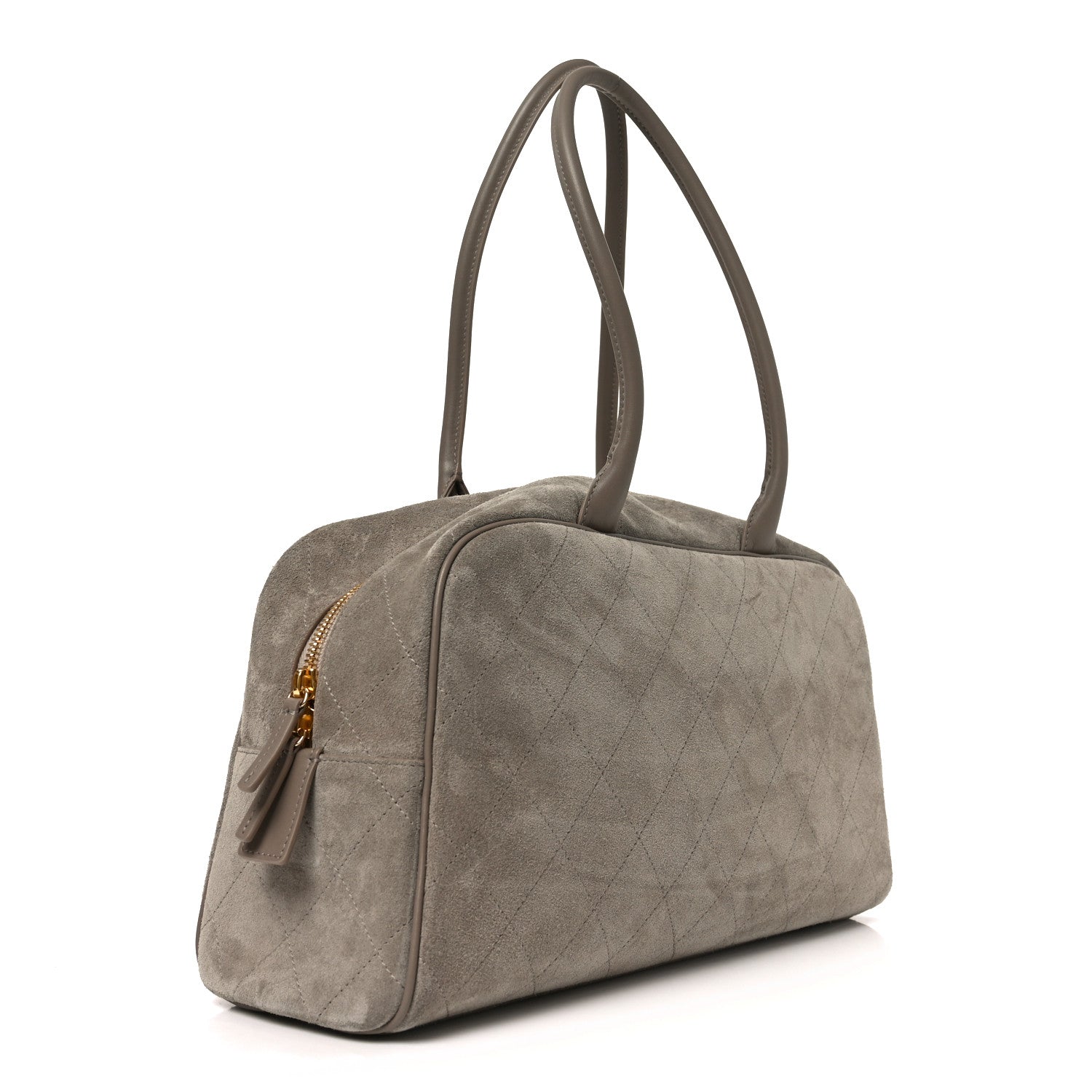 Chanel Suede Calfskin Quilted Large Perfect Bowling Bag Grey 3 of 10