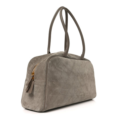 Chanel Suede Calfskin Quilted Large Perfect Bowling Bag Grey 3 of 10