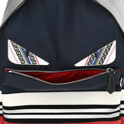 Fendi Nylon Vitello Elite Monster Backpack Navy Silver Multicolor 8 of 11