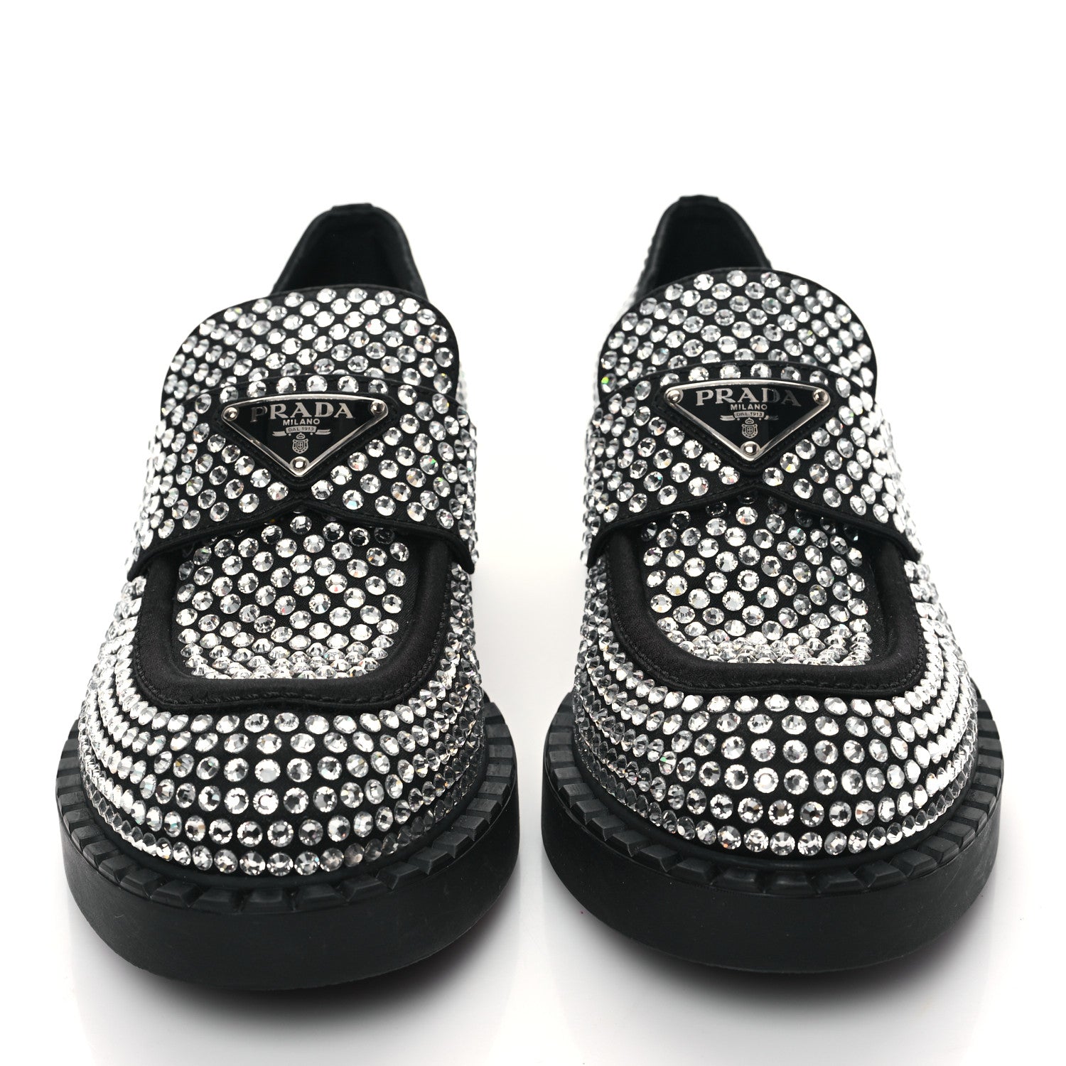 Prada Satin Crystal Metal Triangle Logo 50mm Loafers 38 Cristal 2 of 9