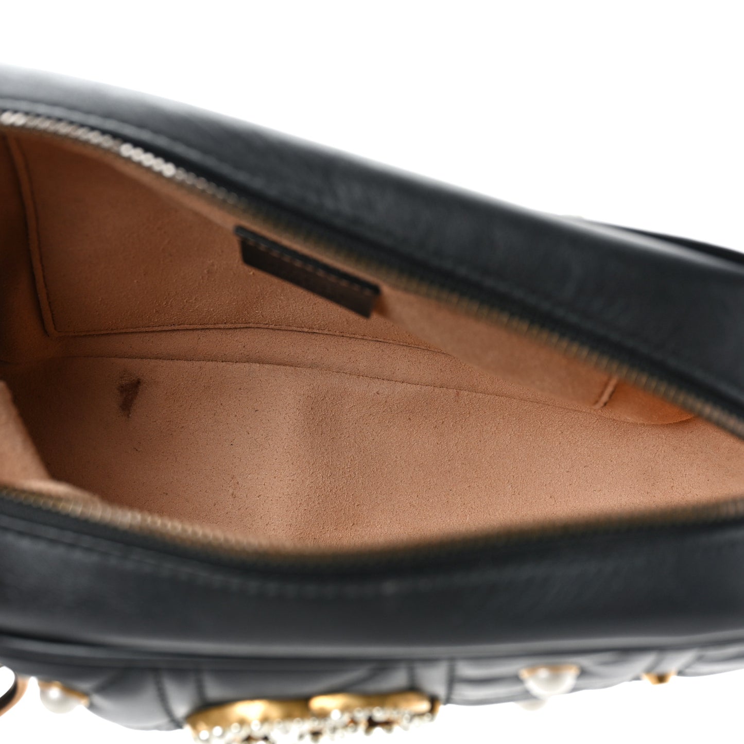 Calfskin Matelasse Studded Small Pearly GG Marmont Chain Shoulder Bag Black