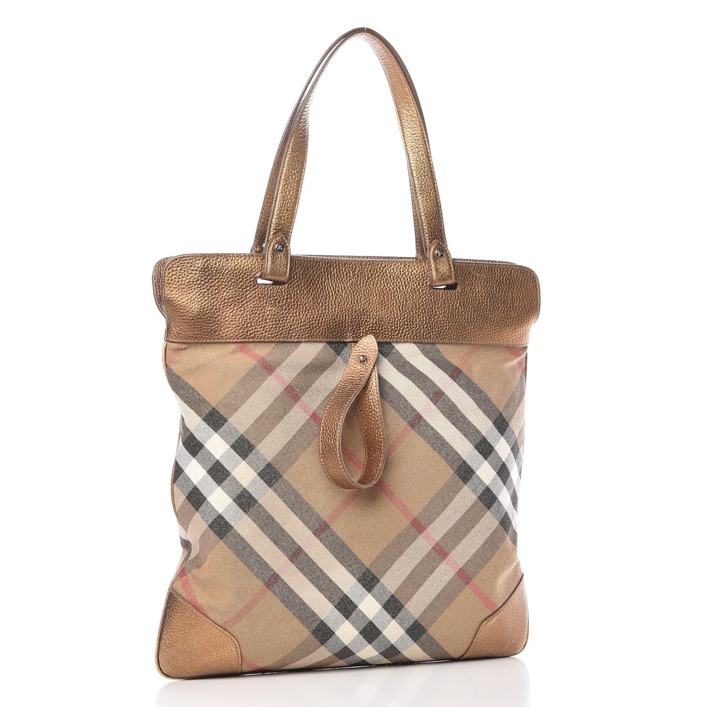 Metallic Calfskin Nova Check Medium Tote Gold
