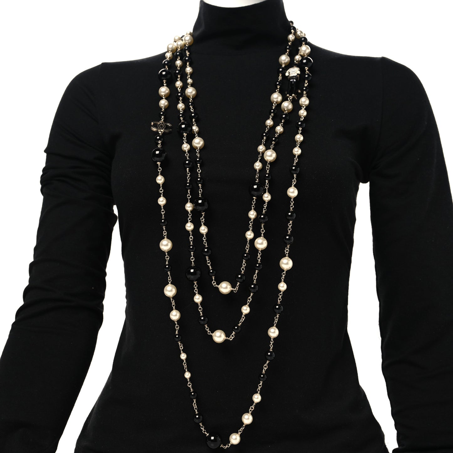 Pearl CC 100th Anniversary Coco Charm Necklace Black Beige Gold