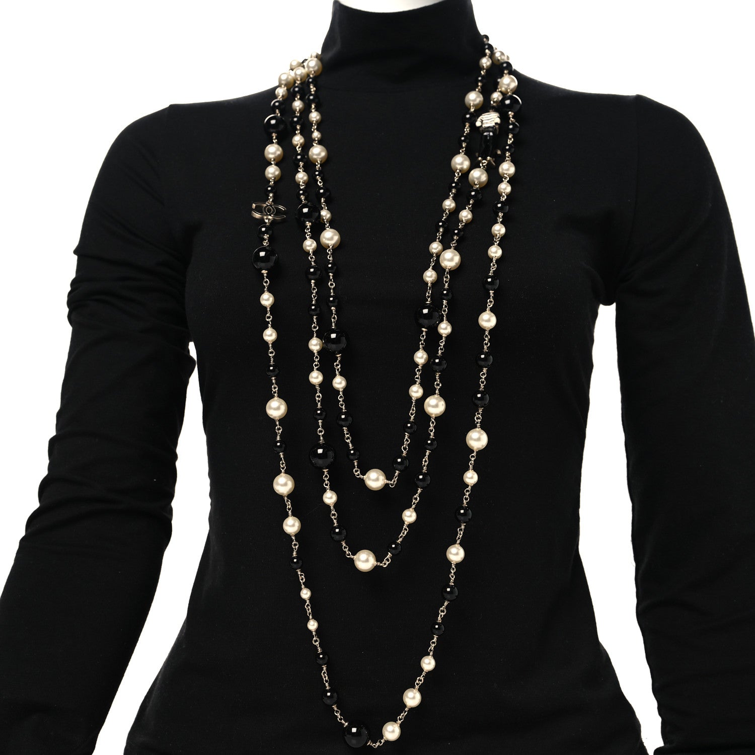 Chanel Pearl CC 100th Anniversary Coco Charm Necklace Black Beige Gold 2 of 4