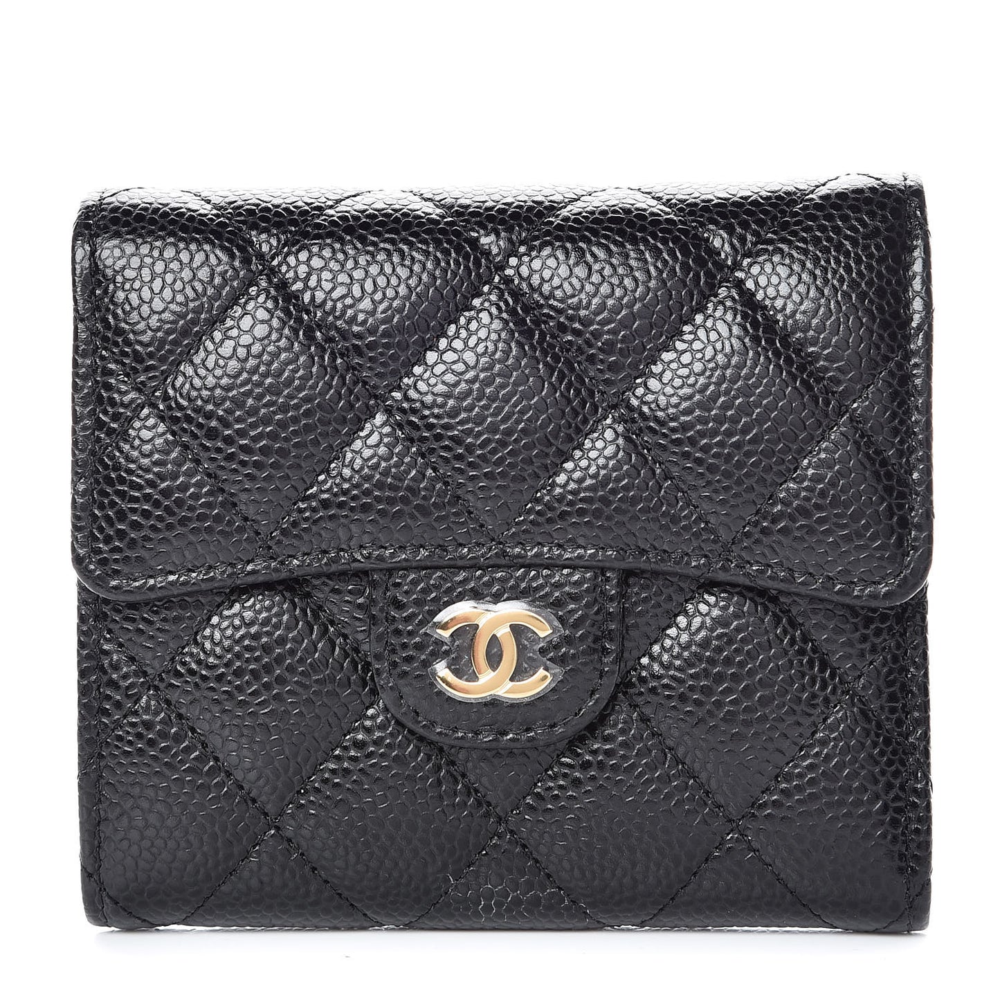 Caviar Quilted Compact Flap Wallet Black