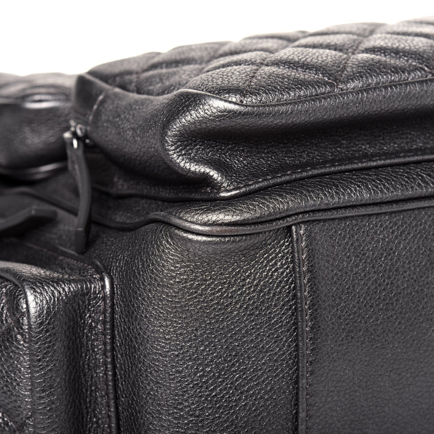 Metallic Grained Calfskin Quilted Large Casual Rock Backpack Charcoal