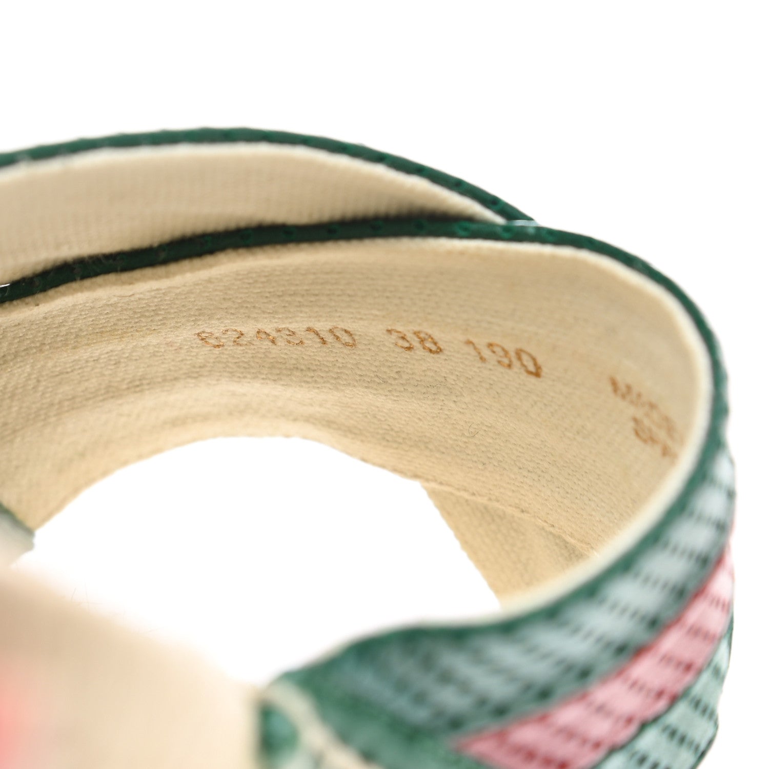 Gucci Malaga Kid Perforated Criss Cross Espadrille Slide Sandals 38 Emerald Hibiscus Red 8 of 10