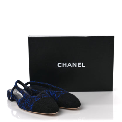 Chanel Tweed Cap Toe Slingback Flats 39 Blue Black 8 of 8