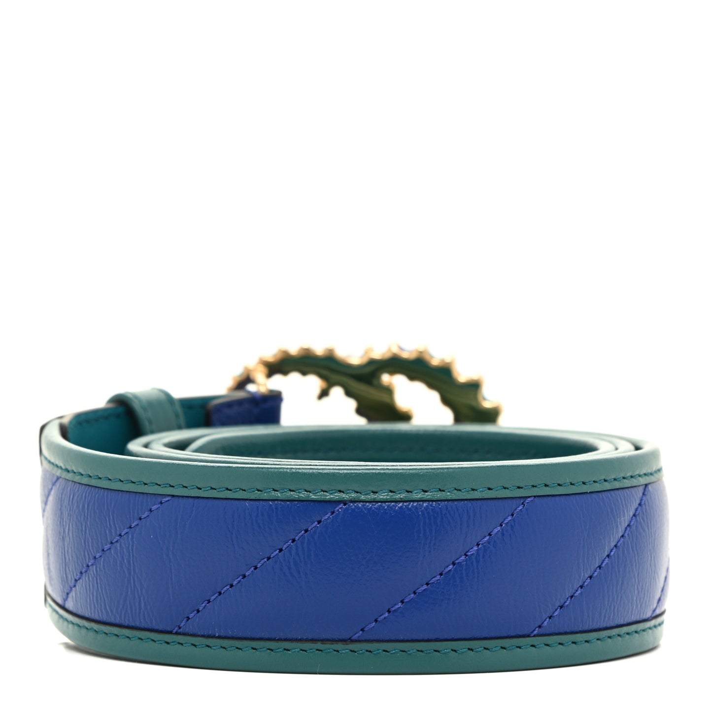 Vintage Effect Calfskin Matelasse Diagonal Enamel Double G 40mm Belt 95 38 Imperial Blue Pavone