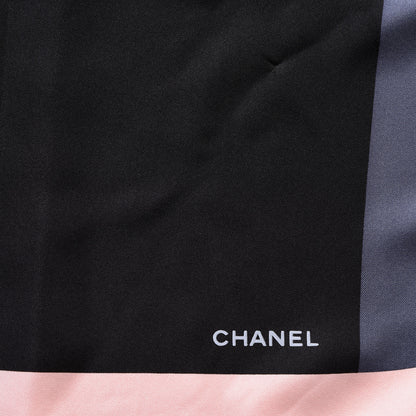 Chanel Silk Camellia CC Square Scarf Black Ivory 2 of 4