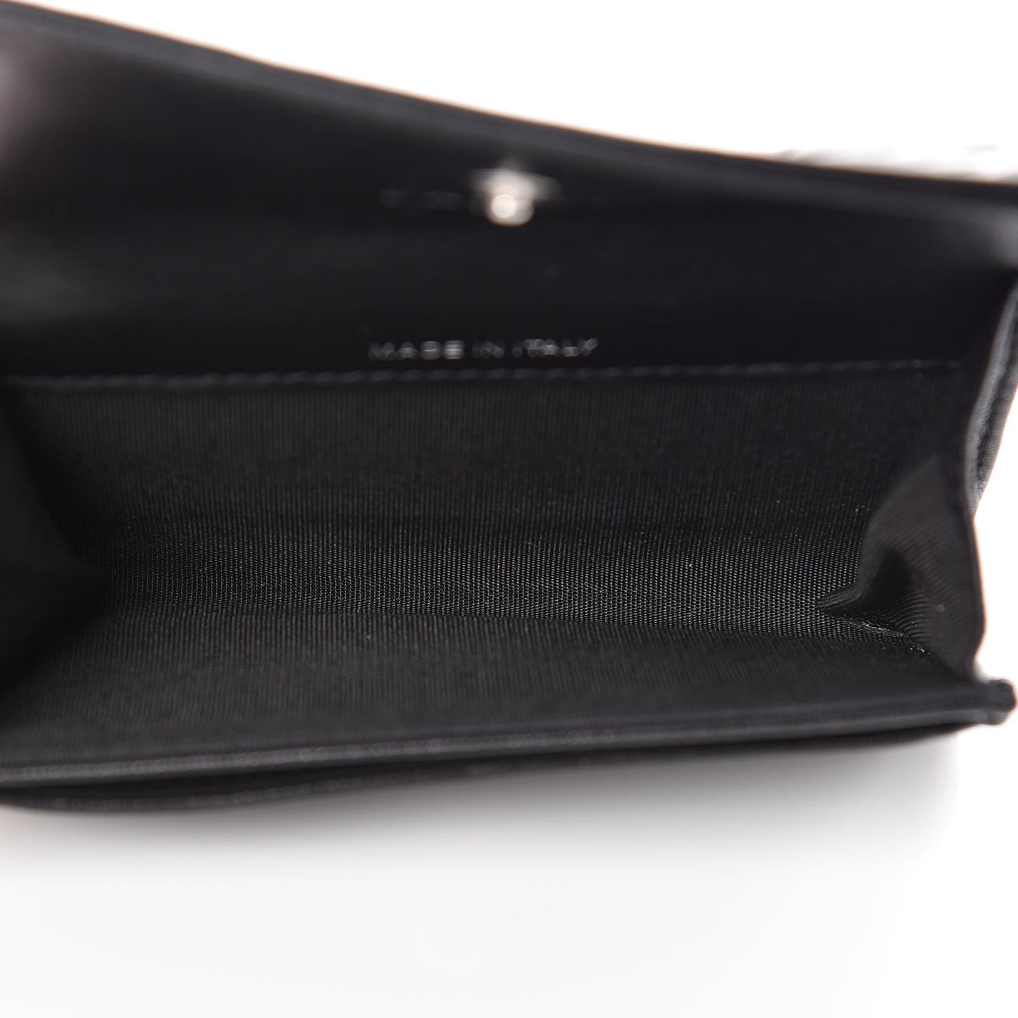 Goatskin Camellia Embossed Flap Card Holder Black