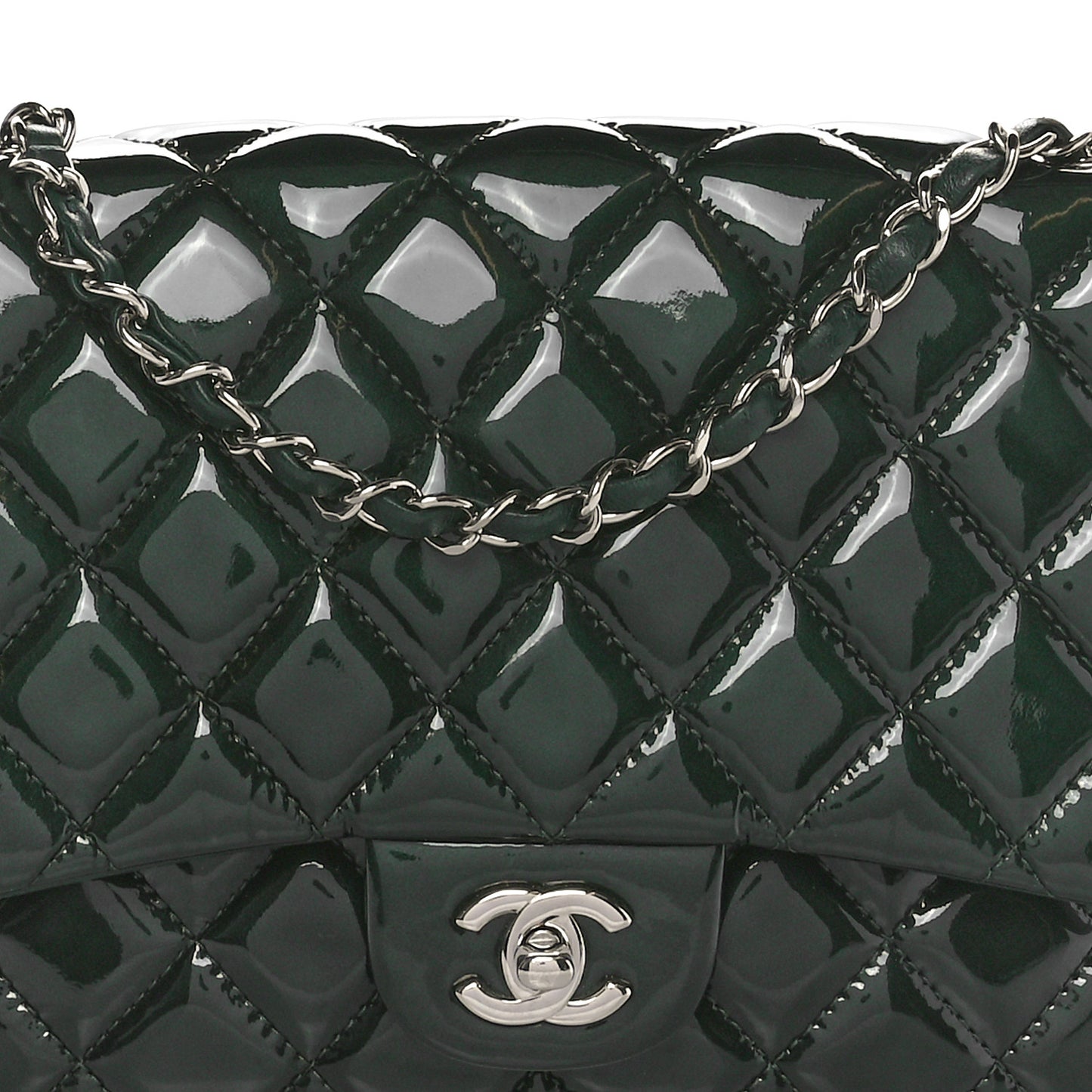 Patent Quilted 3 Jumbo Flap Dark Green