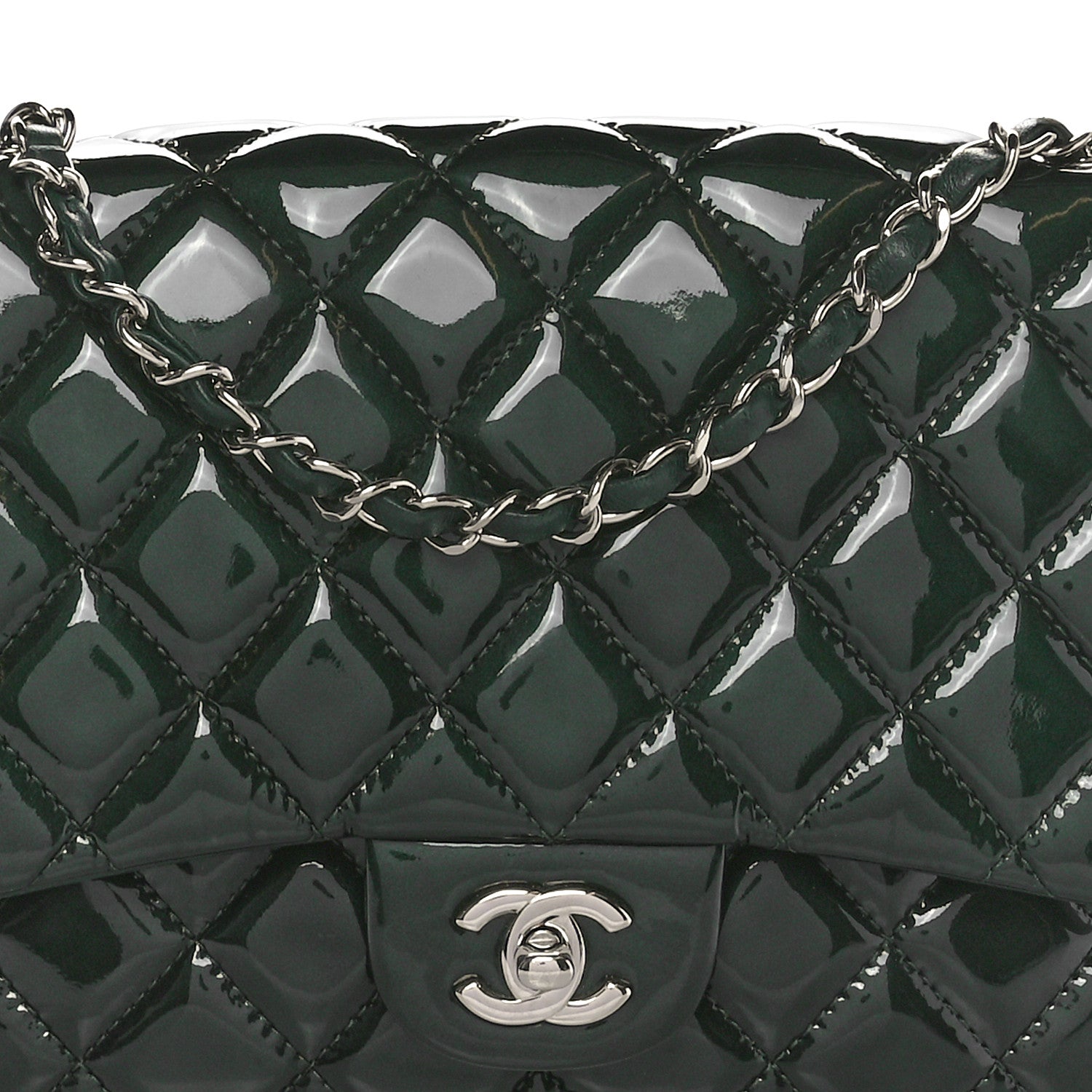 Chanel Patent Quilted 3 Jumbo Flap Dark Green 8 of 10