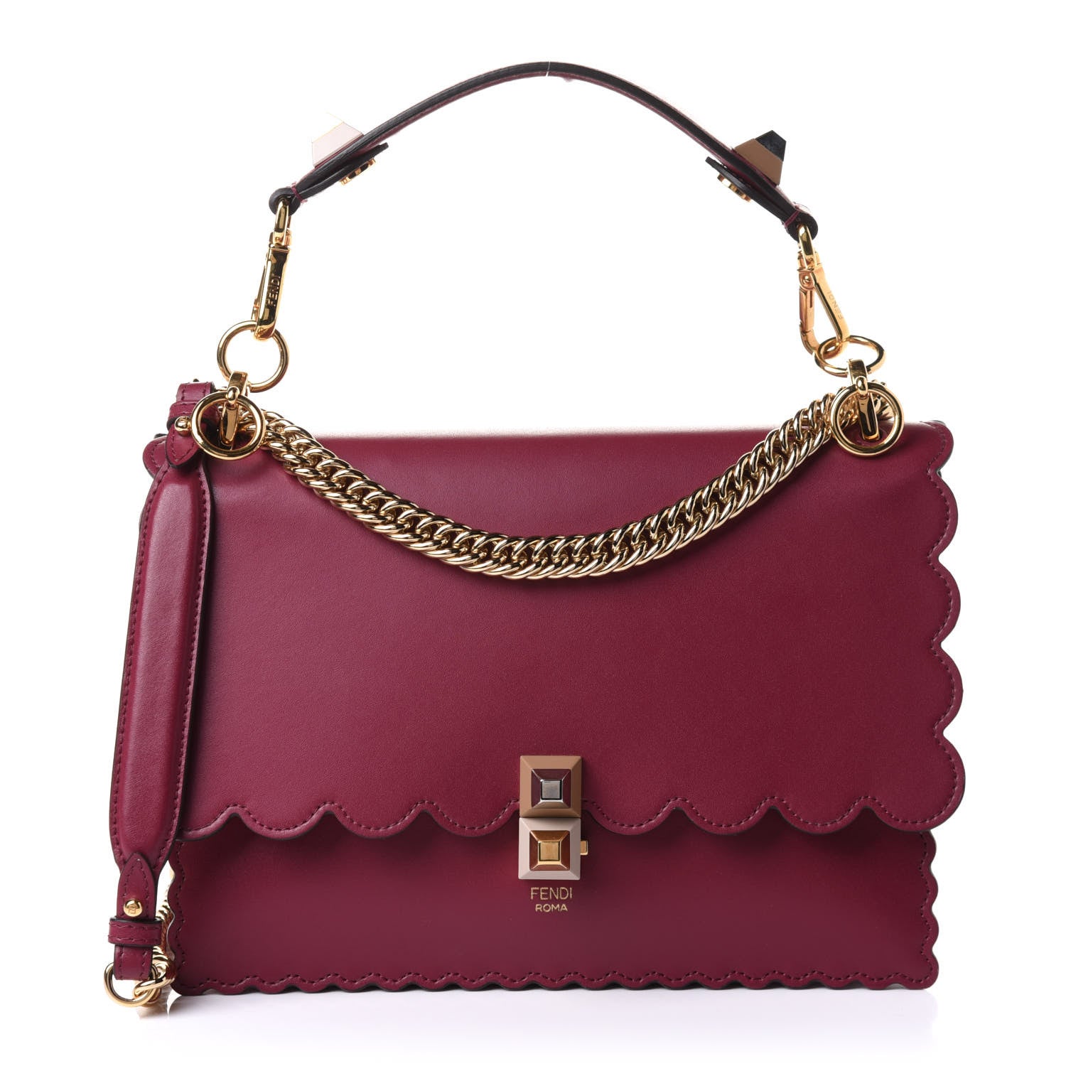 Fendi Vitello Liberty Scalloped Studded Kan I Shoulder Bag Black Cherry 1 of 10