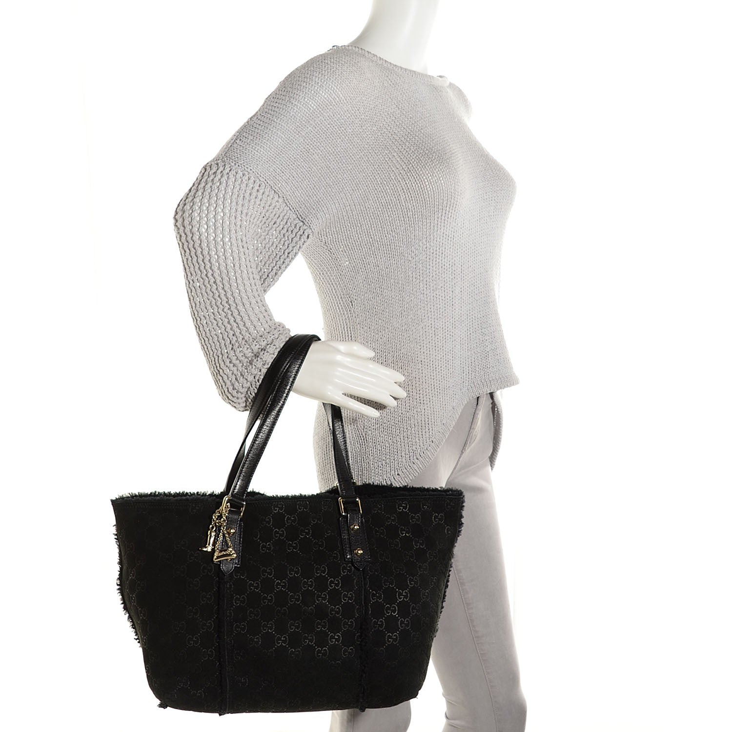 Gucci Suede Shearling Guccissima Jolicoeur Tote Black 2 of 6