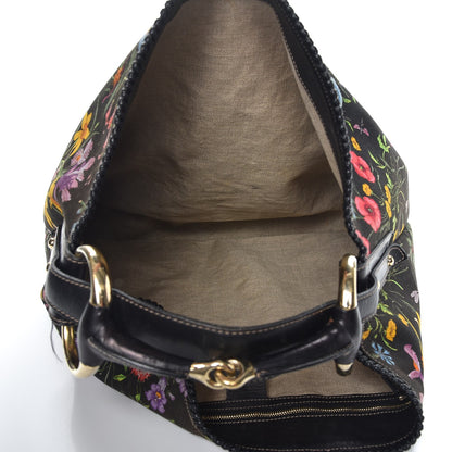 Gucci Canvas Flora Floral Large Horsebit Chain Hobo Black 5 of 13