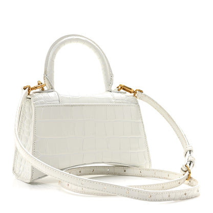 Balenciaga Shiny Calfskin Crocodile Embossed Hourglass Top Handle Bag XS White 3 of 13
