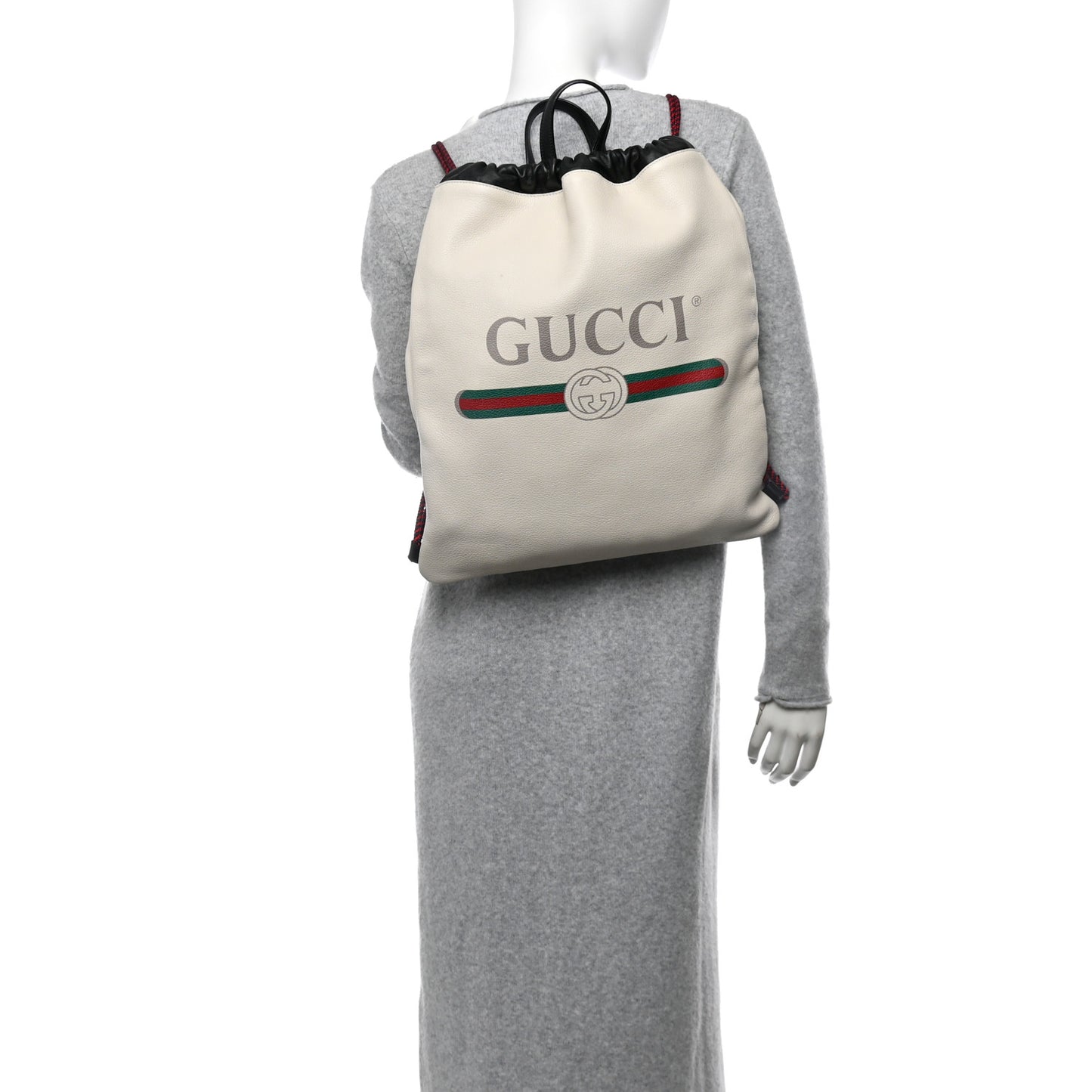 Calfskin Logo Drawstring Backpack Mystic White