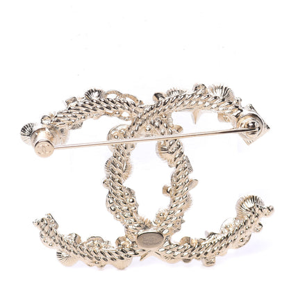 Chanel Crystal Pearl CC Charms Brooch Gold 3 of 4
