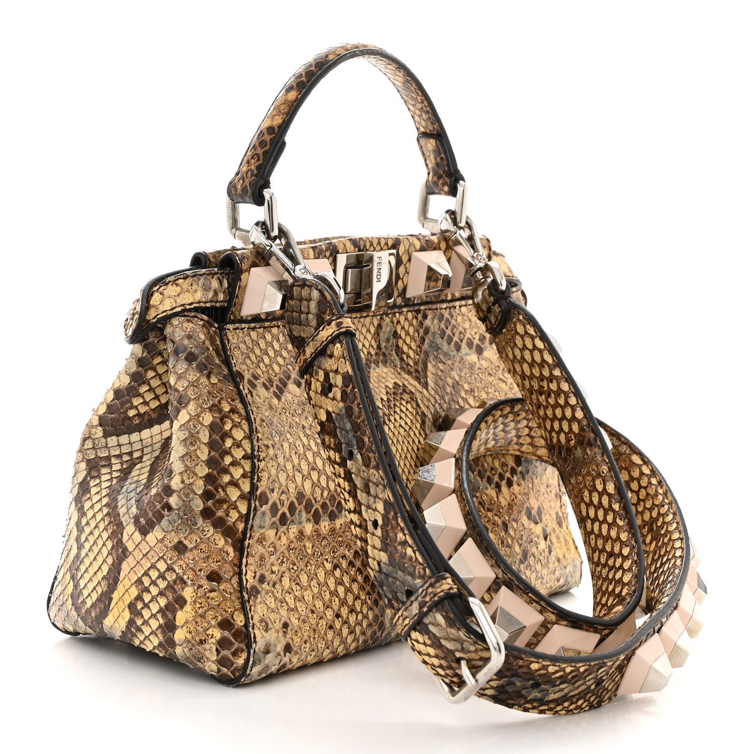 Fendi Snakeskin Studded Mini Peekaboo Iconic Satchel Multicolor 3 of 11