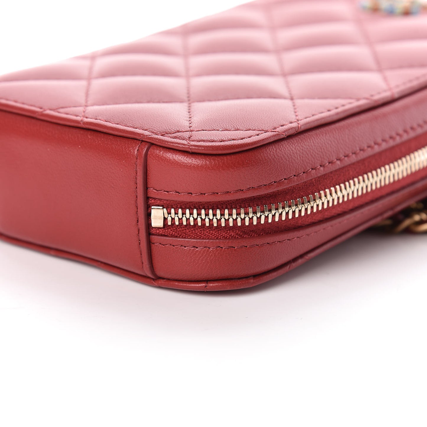Lambskin Quilted Zip Phone Case Red