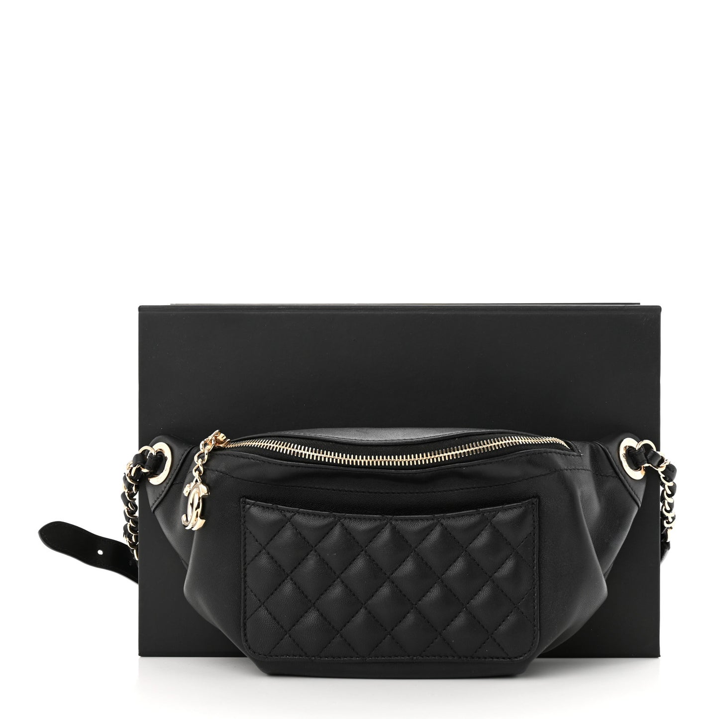 Lambskin Quilted Waist Bag Fanny Pack Black