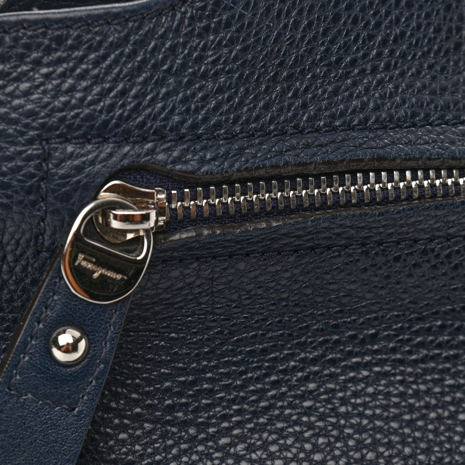 Salvatore Ferragamo Grained Calfskin Sofia Satchel Navy 15 of 15