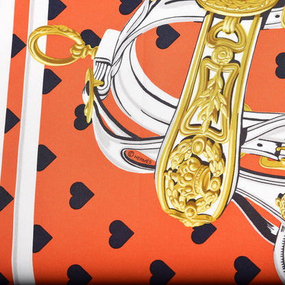 Hermes Silk Brides De Gala Love Scarf 90 Orange Marine White 4 of 4