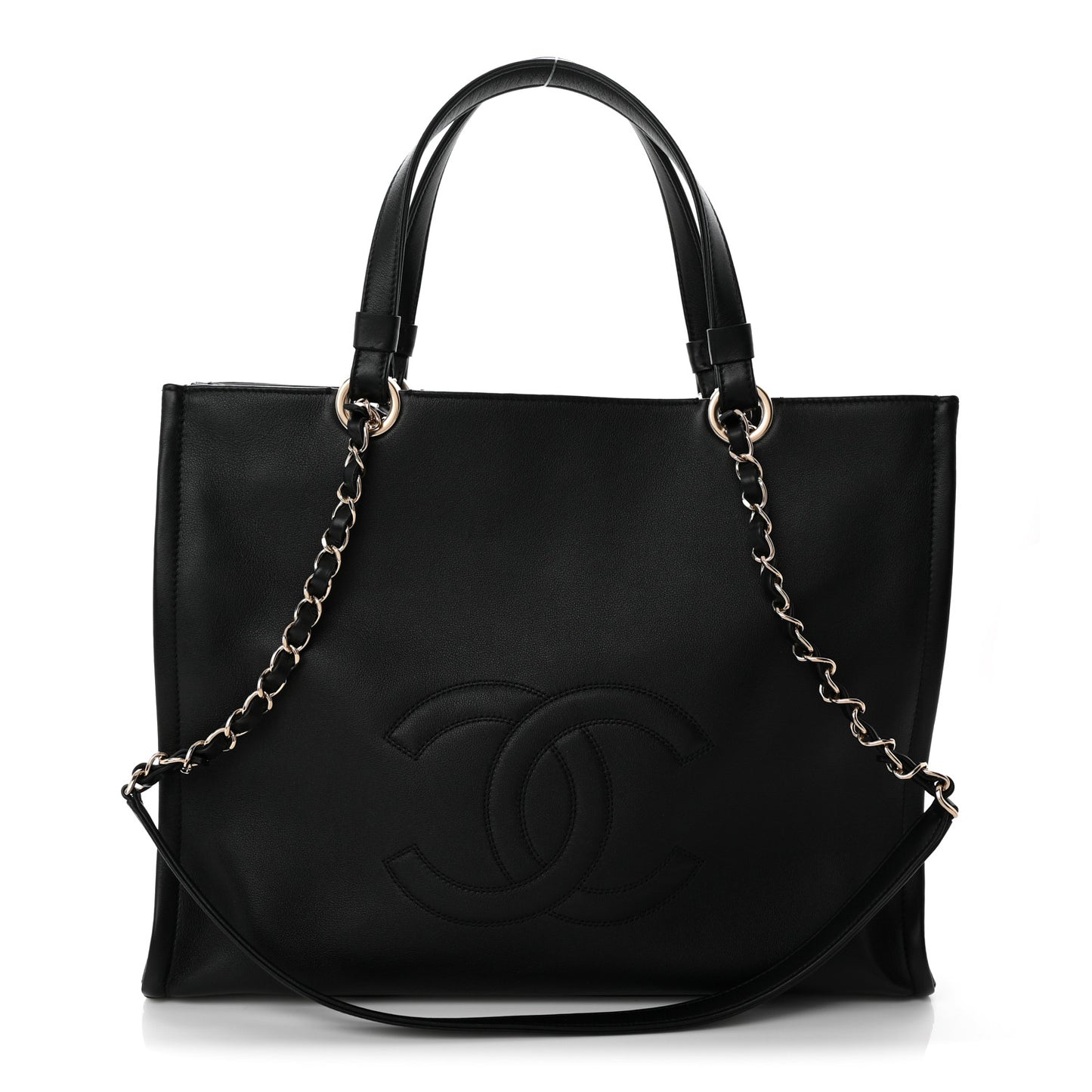 Calfskin CC Zipped Shopping Tote Black