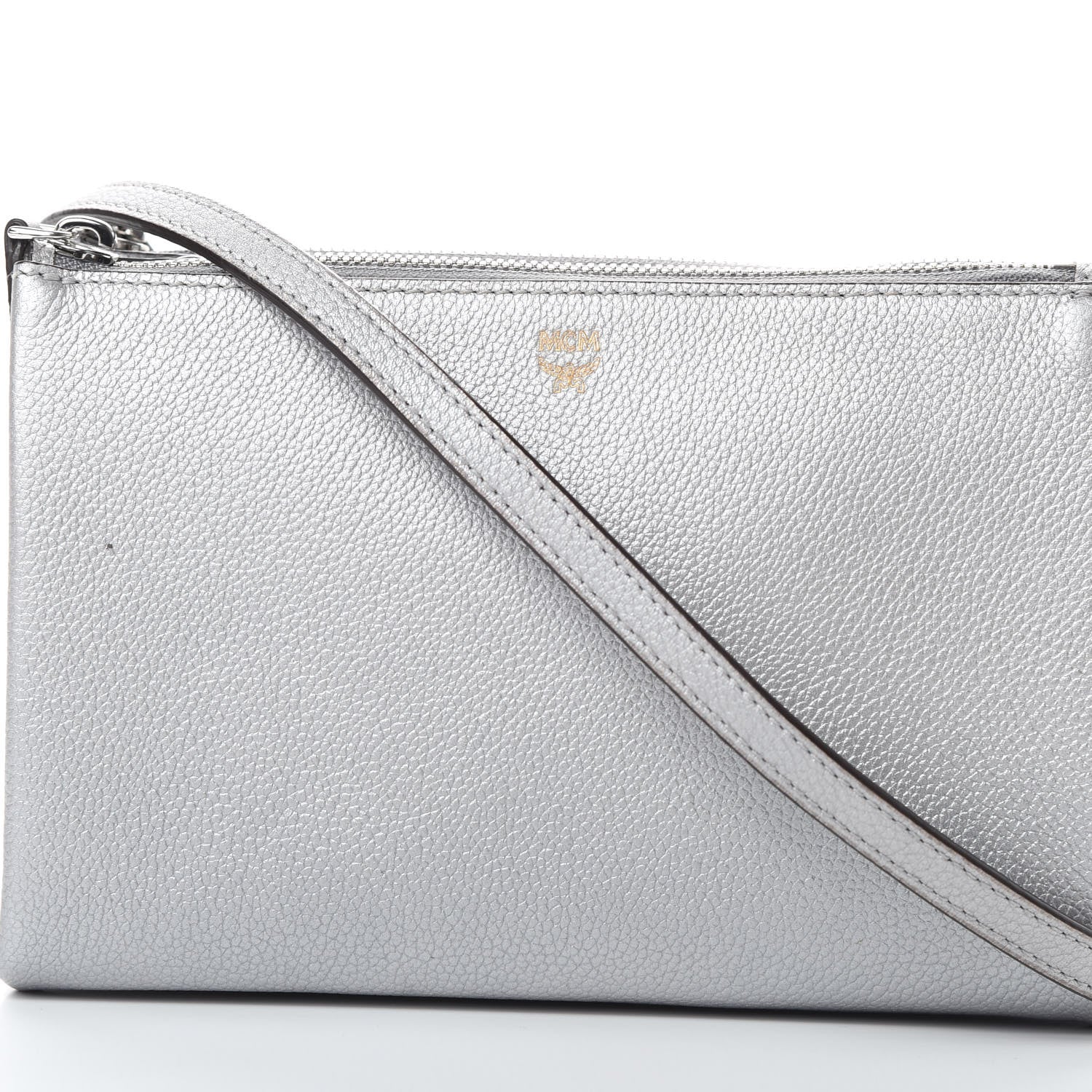 MCM Grained Calfskin Milla Double Crossbody Bag Spike Silver 9 of 12
