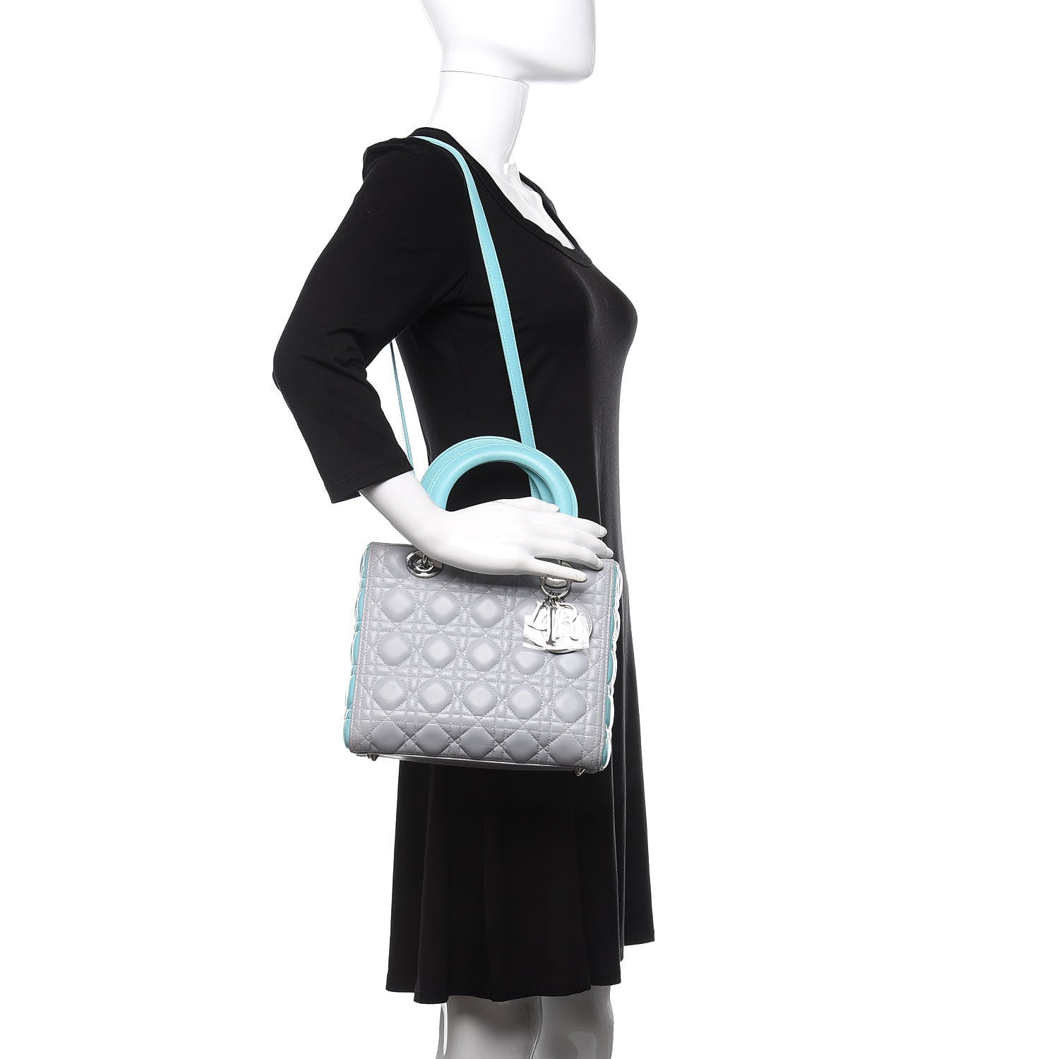 Christian Dior Lambskin Cannage Medium Bi-Color Lady Dior Grey Turquoise 2 of 11