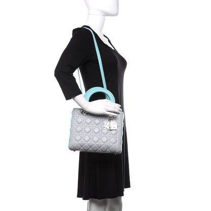 Christian Dior Lambskin Cannage Medium Bi-Color Lady Dior Grey Turquoise 2 of 11