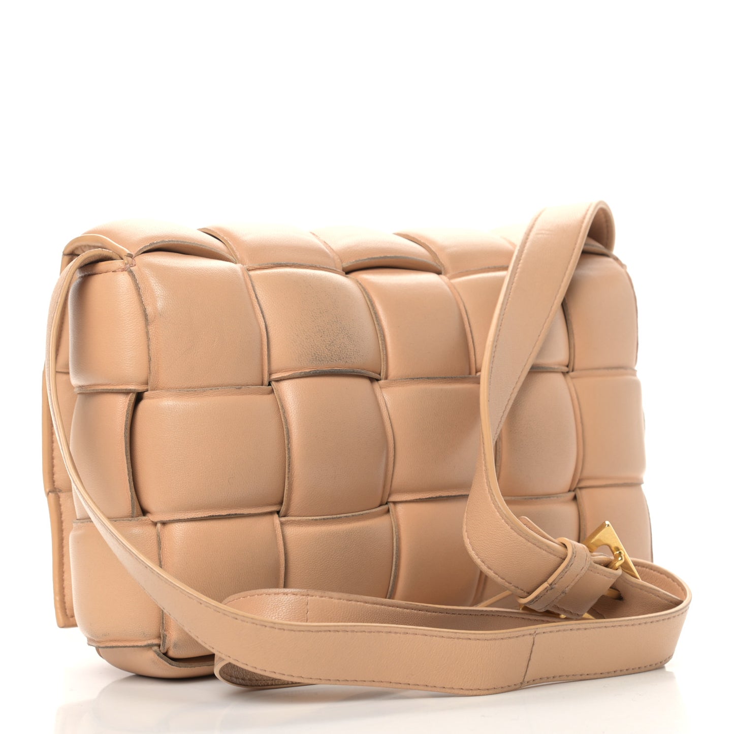 Nappa Maxi Intreccio Padded Cassette Crossbody Bag Almond