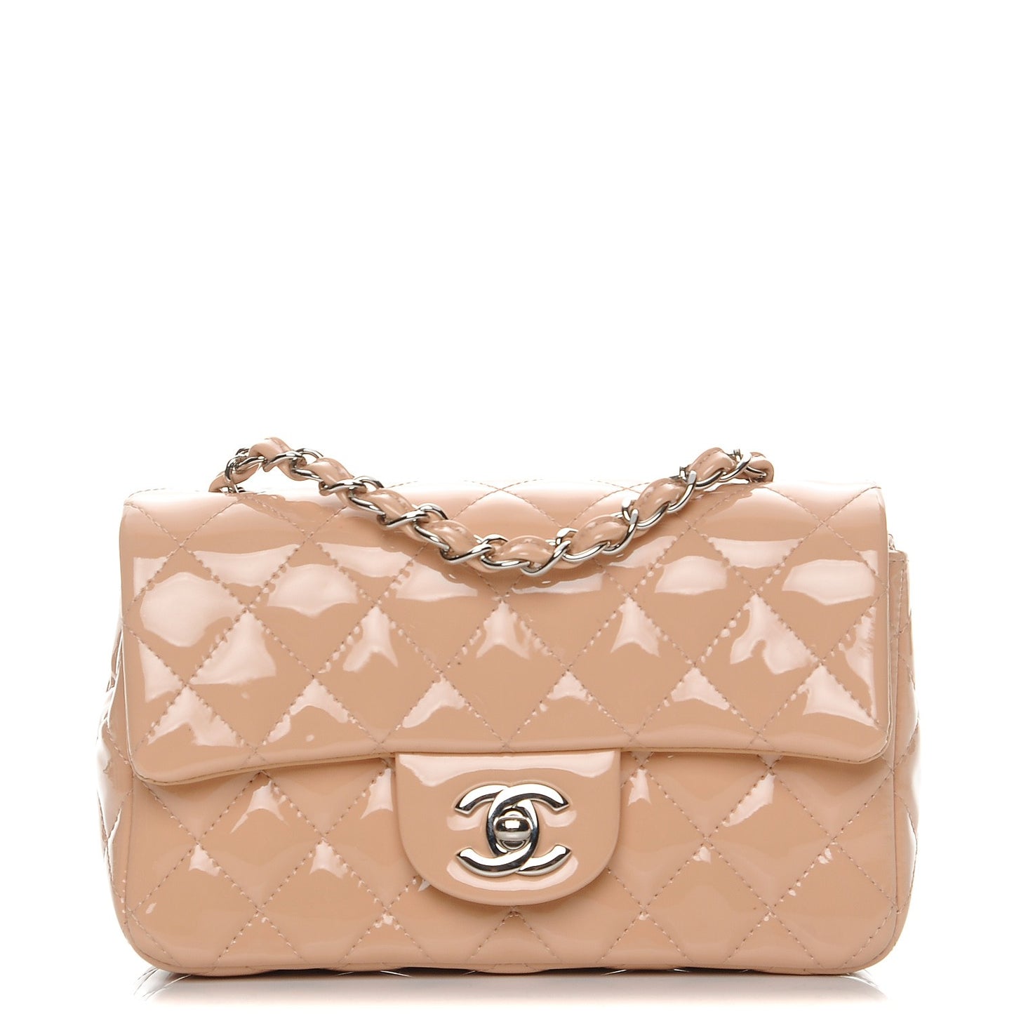 Patent Calfskin Quilted Mini Rectangular Flap Light Pink