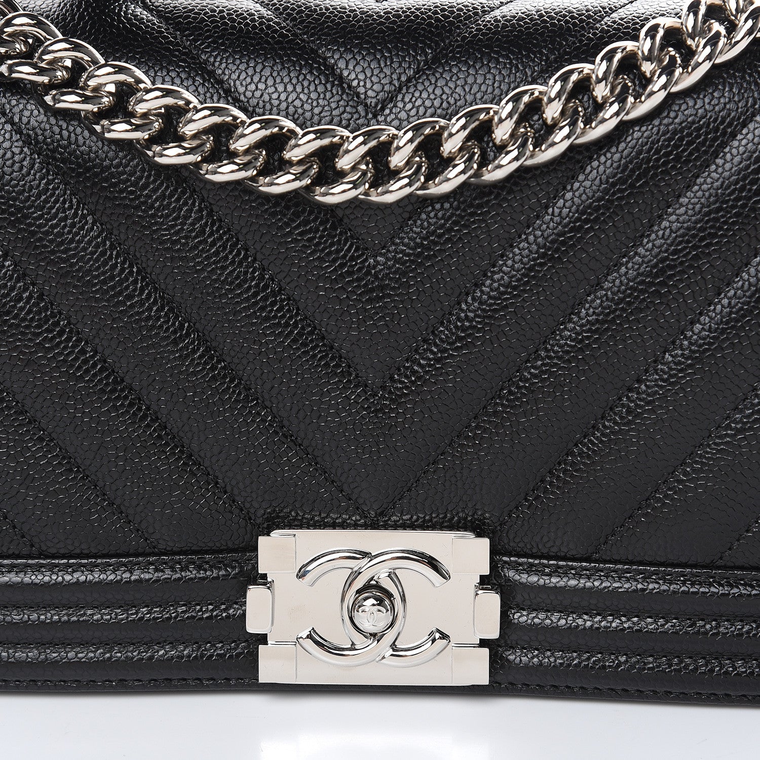 Chanel Caviar Chevron Quilted Medium Boy Flap Black 8 of 11