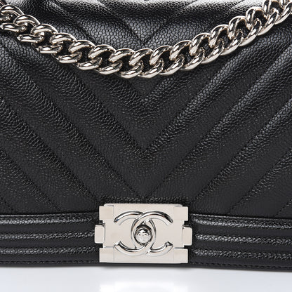 Chanel Caviar Chevron Quilted Medium Boy Flap Black 8 of 11