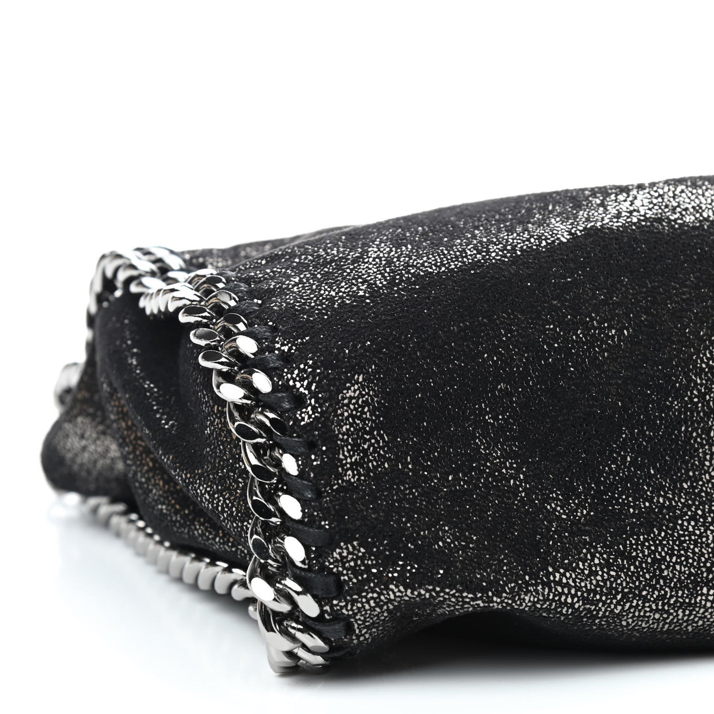 Chamois Shiny Dotted Mini Falabella Fold Over Tote Ruthenium