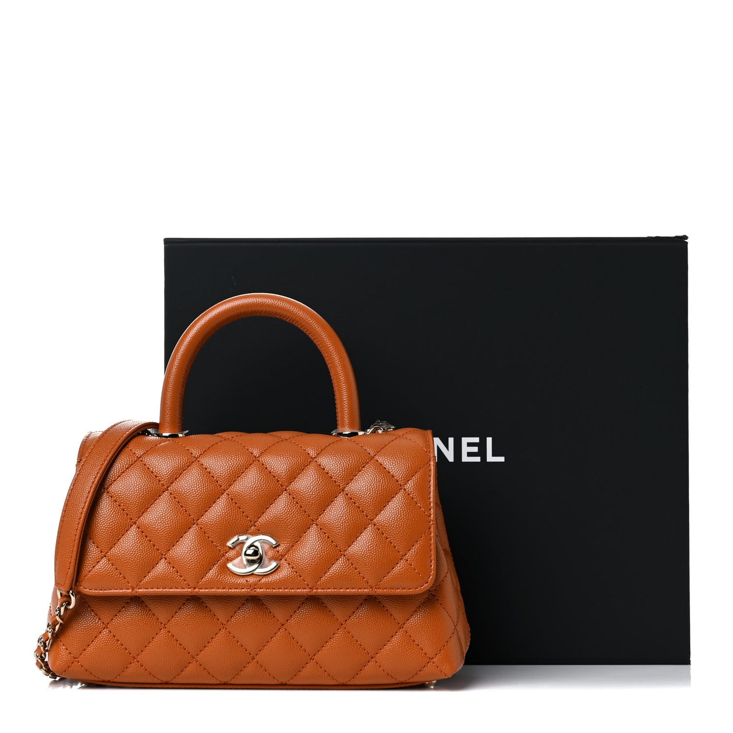 Caviar Quilted Mini Coco Handle Flap Light Brown