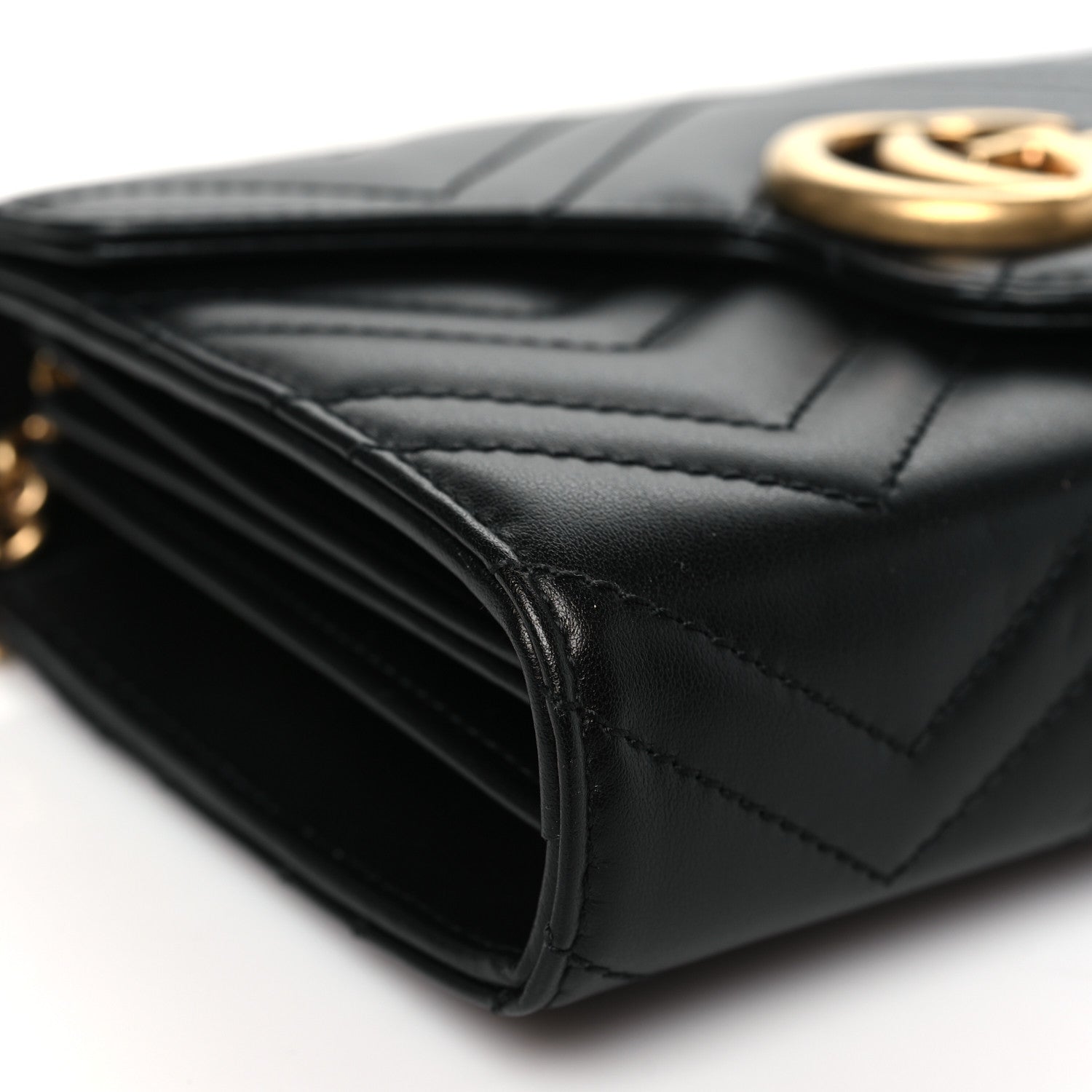 Gucci Calfskin Matelasse GG Marmont Chain Wallet Black 10 of 11