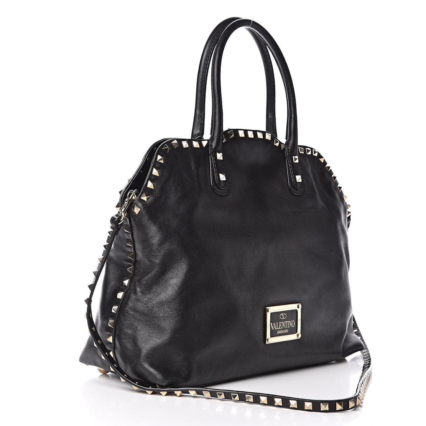 Vitello Rockstud Dome Satchel Black