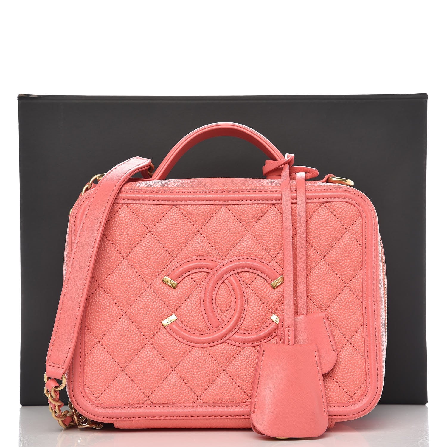 Chanel Caviar Quilted Medium CC Filigree Vanity Case Coral 8 of 8