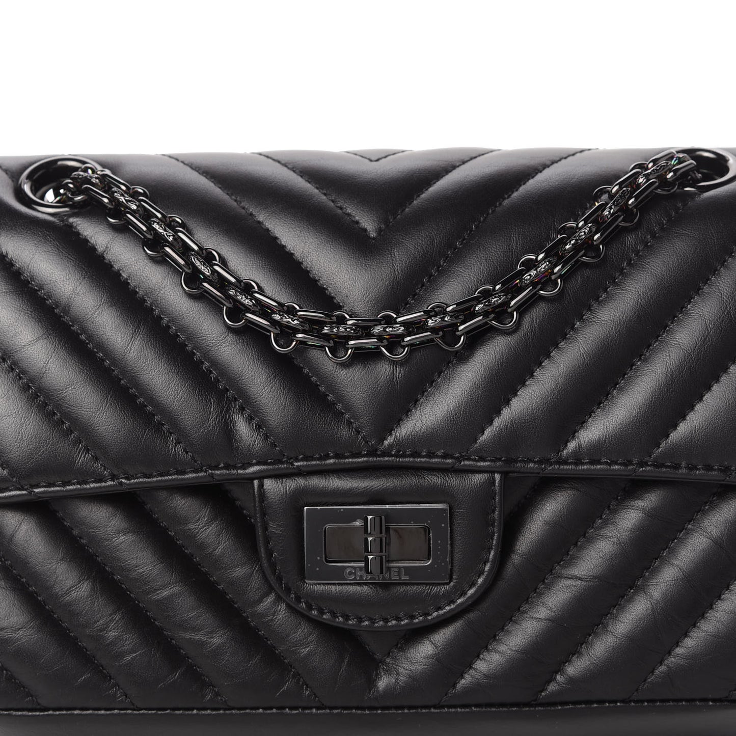 Aged Calfskin Chevron Quilted 2.55 Reissue Mini Flap So Black